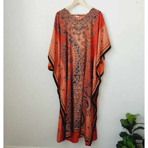 Sante‎ orange peach kaftan muumuu earth mama hippie OS - Picture 1 of 9